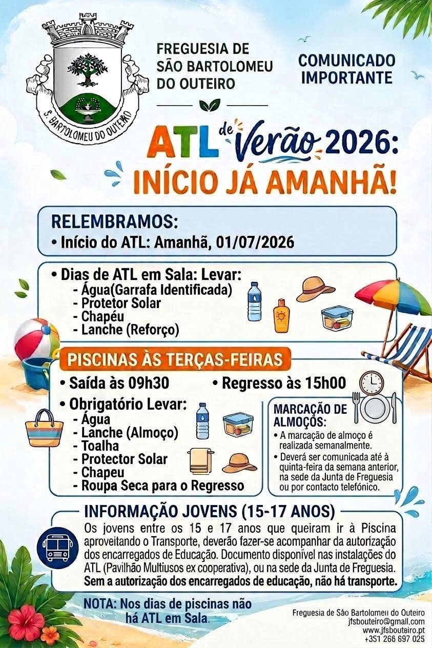 Comunicado do ATL de Verão 2026